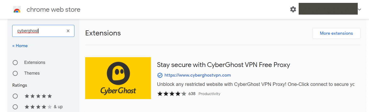 chrome web store cyberghost extension